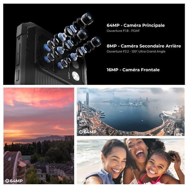 HOTWAV Cyber 13 Pro Smartphone Robust 20Go+256Go 10800mAh Kamera 64MP 6.6'' FHD+ 4G Infraröd Fjärrkontroll NFC/Face ID - Svart