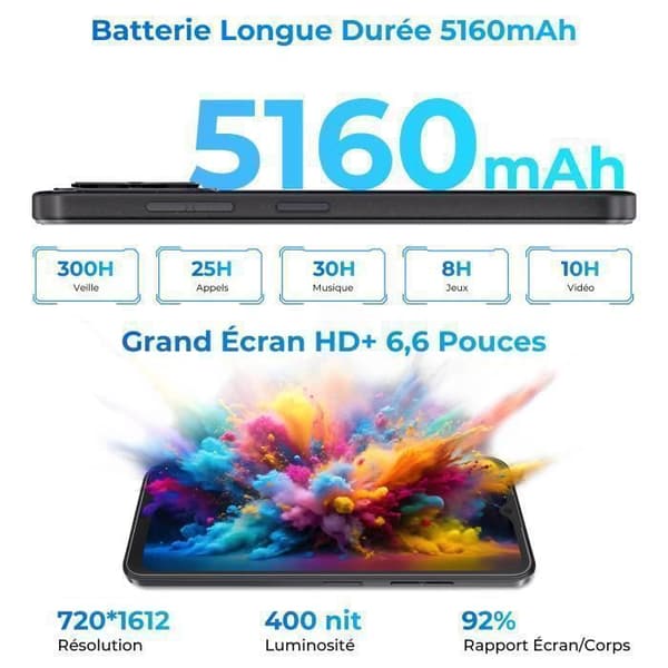 Smartphone - HOTWAV - Note 15 Pro - Gåvor För Mors Dag|Fars Dag - Skärm 6,6" HD+ - 4+128Go - 5160mAh-Indigo