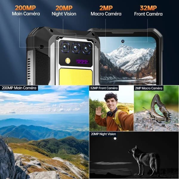 OUKITEL WP100 Titan Oförstörbar 5G Telefon Med Projektor 100-lumen, 33000mAh 48Go+512Go 6.8" 120Hz 200MP Robust Smartphone NFC
