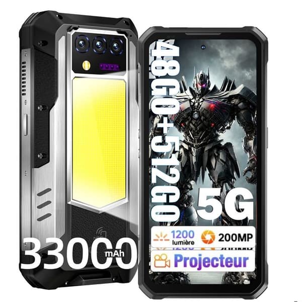 OUKITEL WP100 Titan Oförstörbar 5G Telefon Med Projektor 100-lumen, 33000mAh 48Go+512Go 6.8" 120Hz 200MP Robust Smartphone NFC