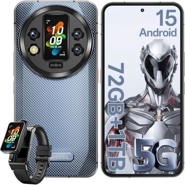 OUKITEL WP200 Pro 5G Telefon Okrossbar 72Go+1To 6.7'' Android 15 Robust Smartphone 108MP med Avtagbar Klocka WiFi6/NFC, Grå
