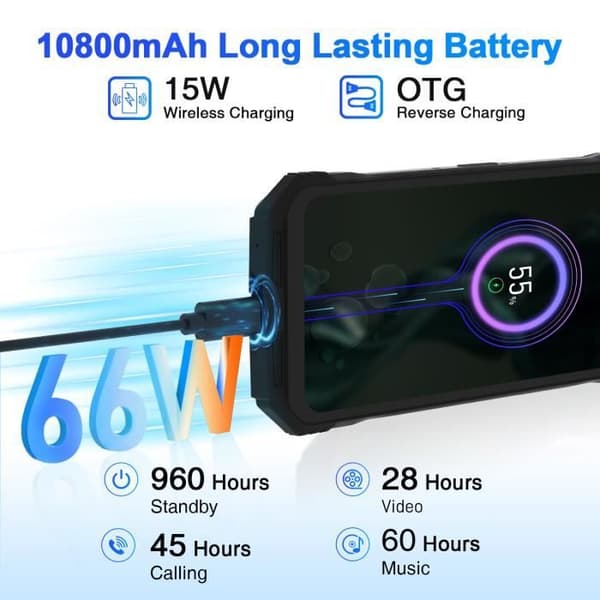 Telefón Mobil DOOGEE V30T, 10800mAh(66W), 20Go+256Go-2To, Stöttålig Smartphone, Ficklampa, 6.58", 108MP+20MP Natt Vision Svart