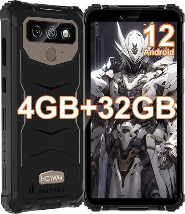 Okrossbar bärbar smartphone - HOTWAV T5 Pro- Android 12 - 7500mAh - 4GB+32GB 13MP + 5MP Dual SIM 4G- REFURBISHED