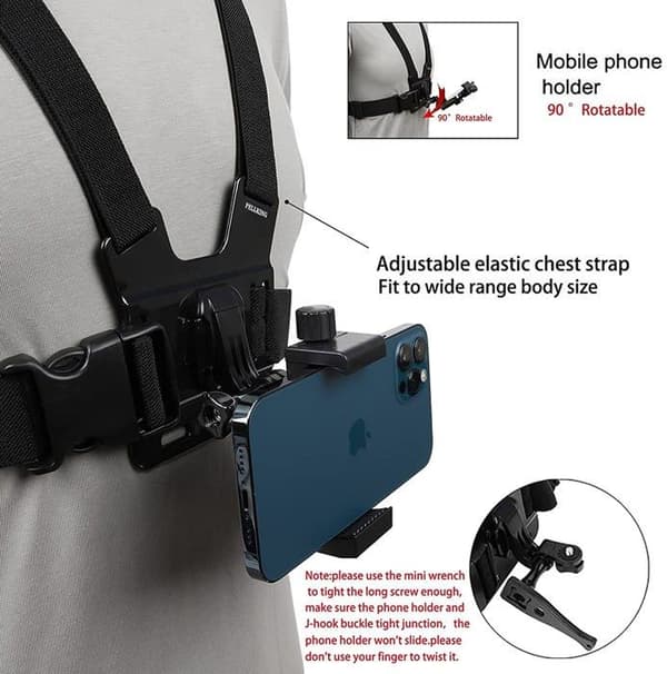 Pellking Bröstsele för mobiltelefon med klipp för actionkamera POV för Samsung iPhone Plus, etc.