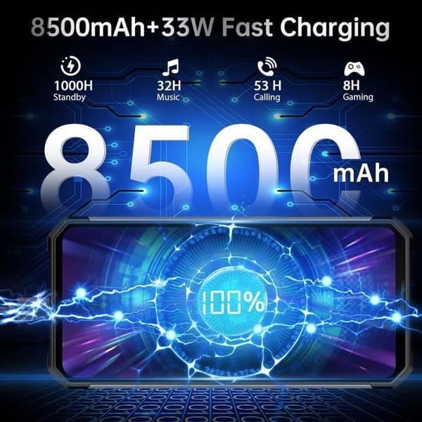 OUKITEL WP27 Smartphone Robust IR Nattvision 12Go+256 Go Kamera 64MP 6,8'' 8500mAh GPS NFC 4G Dubbel SIM - Grå