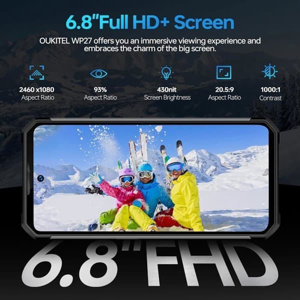 OUKITEL WP27 Smartphone Robust IR Nattvision 12Go+256 Go Kamera 64MP 6,8'' 8500mAh GPS NFC 4G Dubbel SIM - Grå