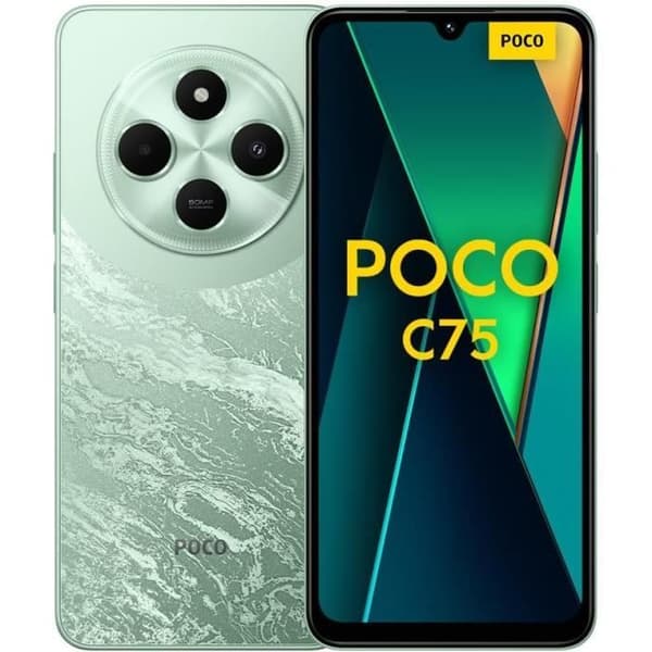 Smartphone POCO C75 6GB 128GB Grön, 2.0GHz, 6.88-tums skärm, Dubbel AI-kamera på 50MP, 5160mAH batteri, Fransk version 2 år av