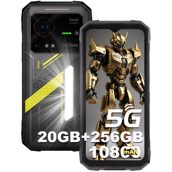 HOTWAV Hyper 7 Mobiltelefon Ouppbruten 5G - 20Go+256Go, 10800mAh 6.6"FHD+ 120Hz 64MP 280LM Campinglampa, Android 14 NFC, Gul