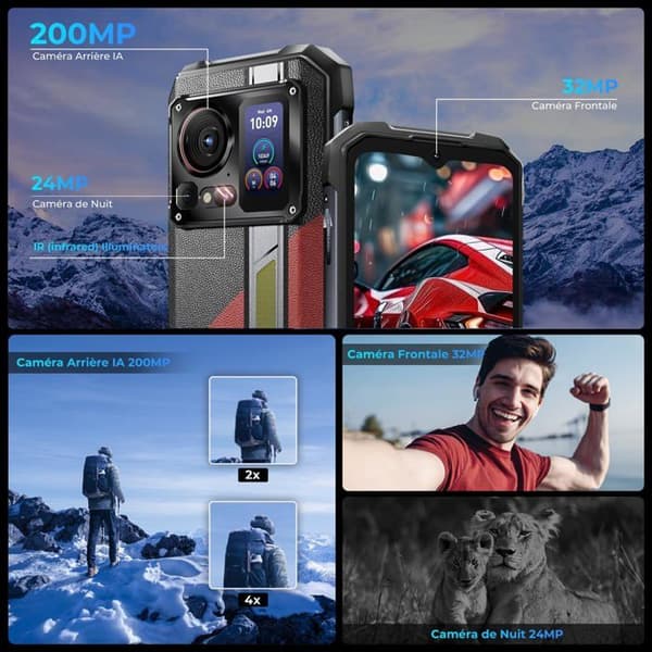 HOTWAV Hyper 7 Pro 5G Mobiltelefon Stöttålig 36Go+256Go Robust Smartphone 10800mAh 200MP 120Hz 6.6"FHD+ NFC Android14, Röd