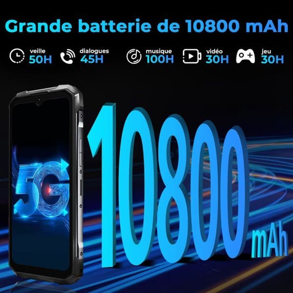 HOTWAV Hyper 7 Pro 5G Mobiltelefon Stöttålig 36Go+256Go Robust Smartphone 10800mAh 200MP 120Hz 6.6"FHD+ NFC Android14, Röd