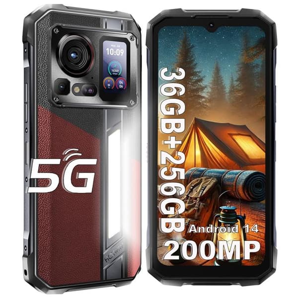HOTWAV Hyper 7 Pro 5G Mobiltelefon Stöttålig 36Go+256Go Robust Smartphone 10800mAh 200MP 120Hz 6.6"FHD+ NFC Android14, Röd