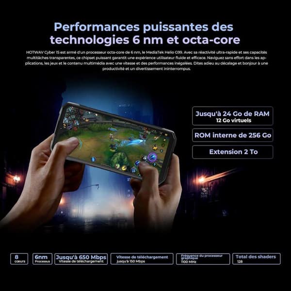 HOTWAV Cyber 15 Telefon Portabel Incassable 24(12+12)Go+256Go 200MP, 120Hz 6,6" FHD+ 6280mAh Smartphone Incassable IP68/NFC, Svart