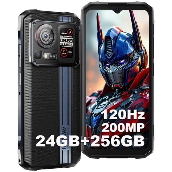 HOTWAV Cyber 15 Telefon Portabel Incassable 24(12+12)Go+256Go 200MP, 120Hz 6,6" FHD+ 6280mAh Smartphone Incassable IP68/NFC, Svart