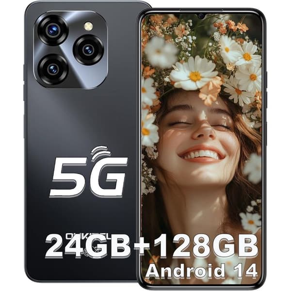 OUKITEL C50 Billiga Smartphones 5G, 24Go+128Go/1To 6,8"HD+/90Hz 50MP Android 14 Mobiltelefon 5150mAh Dubbel SIM 5G GPS - Svart