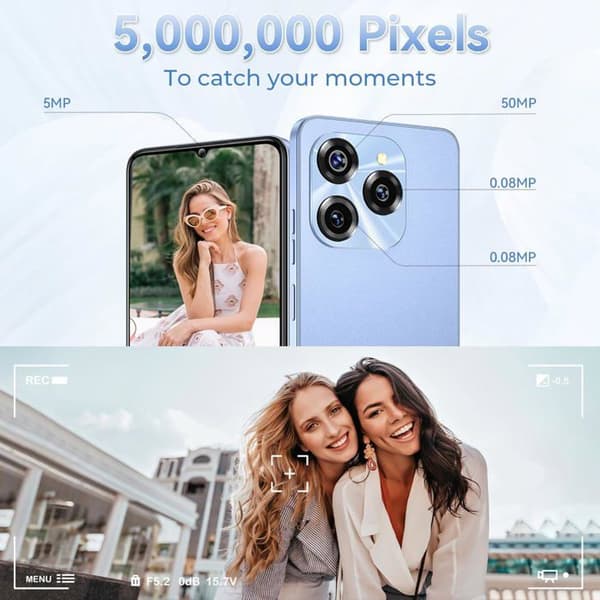 OUKITEL C50 Billiga Smartphones 5G, 24Go+128Go/1To 6,8"HD+/90Hz 50MP Android 14 Mobiltelefon 5150mAh Dubbel SIM 5G GPS - Blå