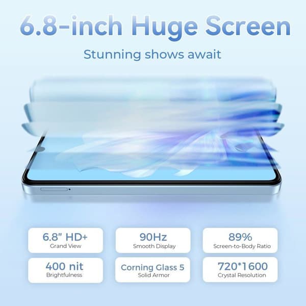 OUKITEL C50 Billiga Smartphones 5G, 24Go+128Go/1To 6,8"HD+/90Hz 50MP Android 14 Mobiltelefon 5150mAh Dubbel SIM 5G GPS - Blå