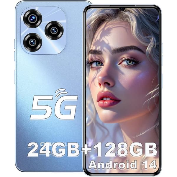 OUKITEL C50 Billiga Smartphones 5G, 24Go+128Go/1To 6,8"HD+/90Hz 50MP Android 14 Mobiltelefon 5150mAh Dubbel SIM 5G GPS - Blå