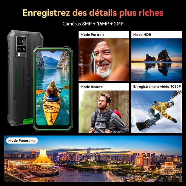 Blackview BV4800 SE Smartphone Oskadlig 6,56" 12Go+64Go 5100mAh Dual SIM Android 15 Grön med Smartwatch Blackview W50