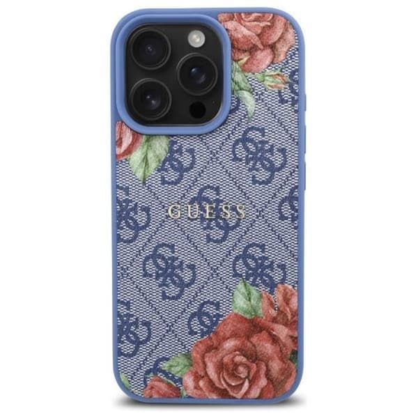 Guess 4G Blomstertryckt Hårdskal med MagSafe för iPhone 16 Pro 6.3" Blå - GUHMP16LP4ROPEMCB