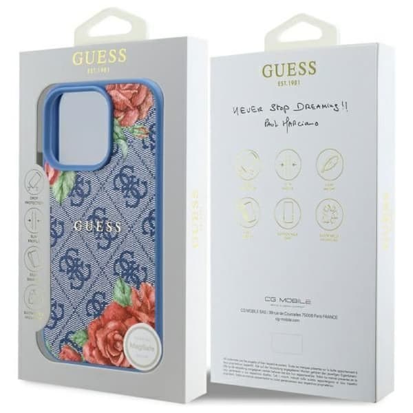 Guess 4G Blomstertryckt Hårdskal med MagSafe för iPhone 16 Pro 6.3" Blå - GUHMP16LP4ROPEMCB