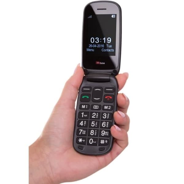 TTfone Lunar Simple Big Button Mobiltelefon - Snygg Fodral-Flip Design Svart