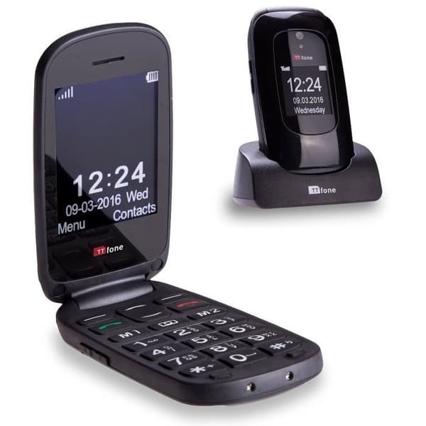 TTfone Lunar Simple Big Button Mobiltelefon - Snygg Fodral-Flip Design Svart