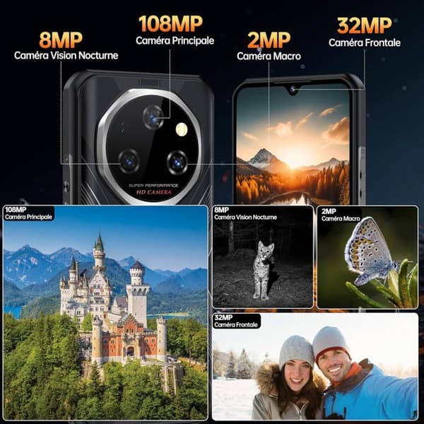 OUKITEL WP55 Pro 5G Telefon Portabel Inkasbar Android 15 - 48Go+512Go 120Hz 6.6"FHD+ 2.4K 108MP 11000mAh 33W NFC/OTG, Orange