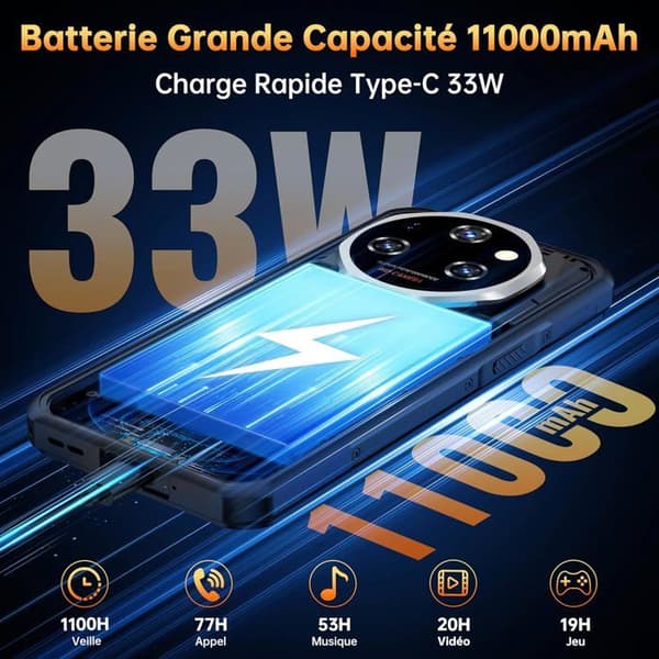 OUKITEL WP55 Pro 5G Telefon Portabel Inkasbar Android 15 - 48Go+512Go 120Hz 6.6"FHD+ 2.4K 108MP 11000mAh 33W NFC/OTG, Orange