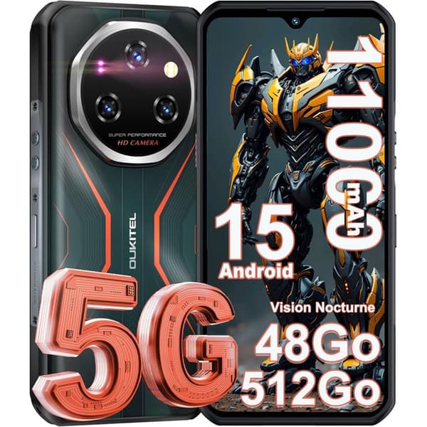 OUKITEL WP55 Pro 5G Telefon Portabel Inkasbar Android 15 - 48Go+512Go 120Hz 6.6"FHD+ 2.4K 108MP 11000mAh 33W NFC/OTG, Orange