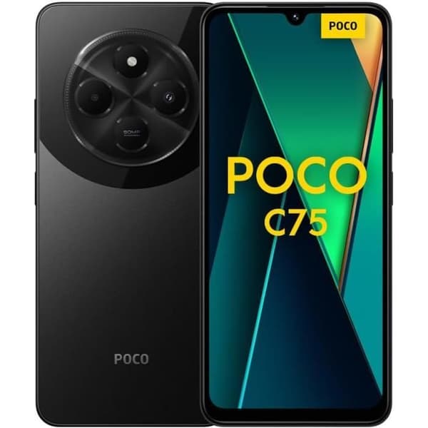 Smartphone POCO C75 6GB 128GB Svart, 2.0GHz, 6.88-tums skärm, Dubbel AI-kamera 50MP, 5160mAH batteri, Fransk version 2 år av