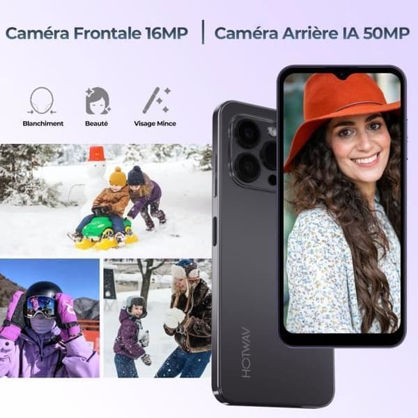 Billig Smartphone HOTWAV Note 13 Pro - Gåvor för Mors- och Farsdag - 6.6'' HD+ 5160mAh 8+256Go 50MP Mobiltelefon NFC - Svart