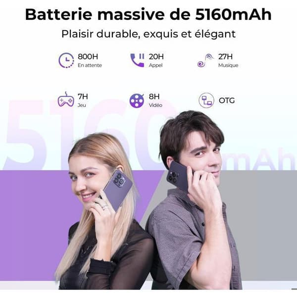 Billig Smartphone HOTWAV Note 13 Pro - Gåvor för Mors- och Farsdag - 6.6'' HD+ 5160mAh 8+256Go 50MP Mobiltelefon NFC - Svart