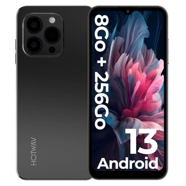 Billig Smartphone HOTWAV Note 13 Pro - Gåvor för Mors- och Farsdag - 6.6'' HD+ 5160mAh 8+256Go 50MP Mobiltelefon NFC - Svart