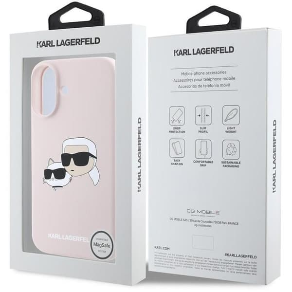 Karl Lagerfeld Flytande Silikon Dubbelhuvud MagSafe Bakskydd för iPhone 16 Rosa