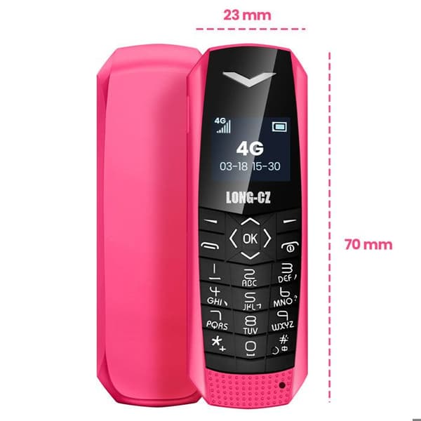 Mini mobiltelefon 4G LTE ultra kompakt, batteritid 5 timmar, fuchsia