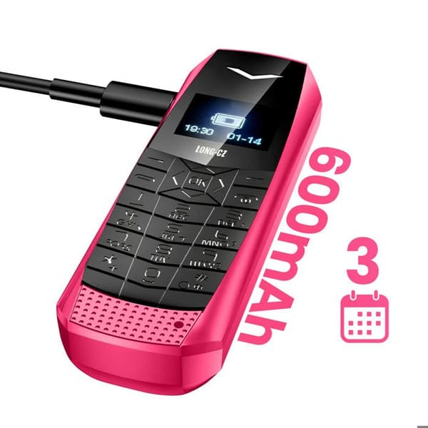 Mini mobiltelefon 4G LTE ultra kompakt, batteritid 5 timmar, fuchsia