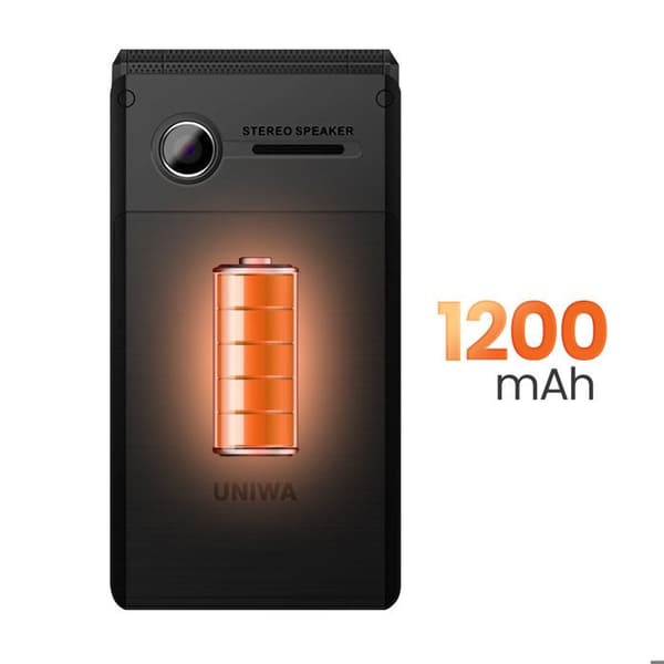 Mobiltelefon med vikbar design, dubbel skärm, 1200mAh batteri, dubbel SIM, svart