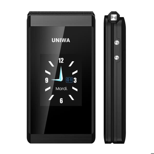 Mobiltelefon med vikbar design, dubbel skärm, 1200mAh batteri, dubbel SIM, svart