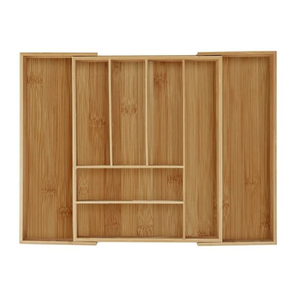 Relaxdays Bestickhållare, bambu, utdragbar, lådor organiserare, avskiljare, HLP 6,5x57,5x43 cm, natur
