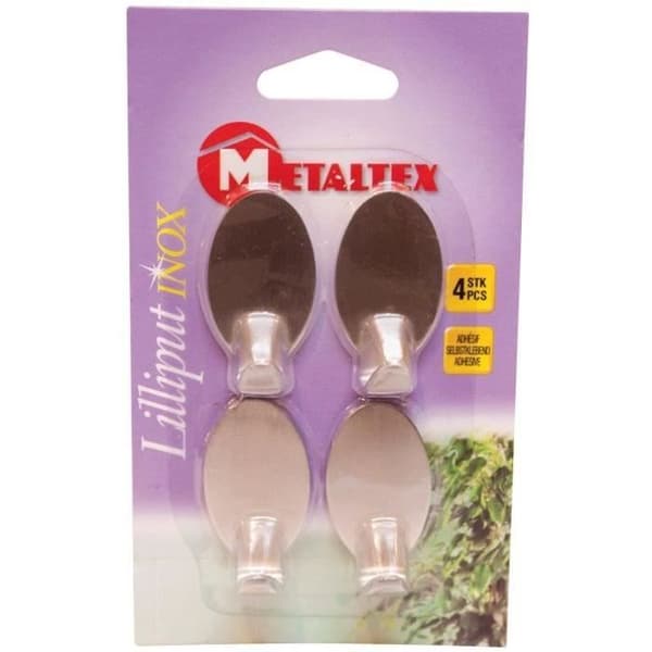 METALTEX - Självhäftande krokar x 4 lilliput rostfritt stål