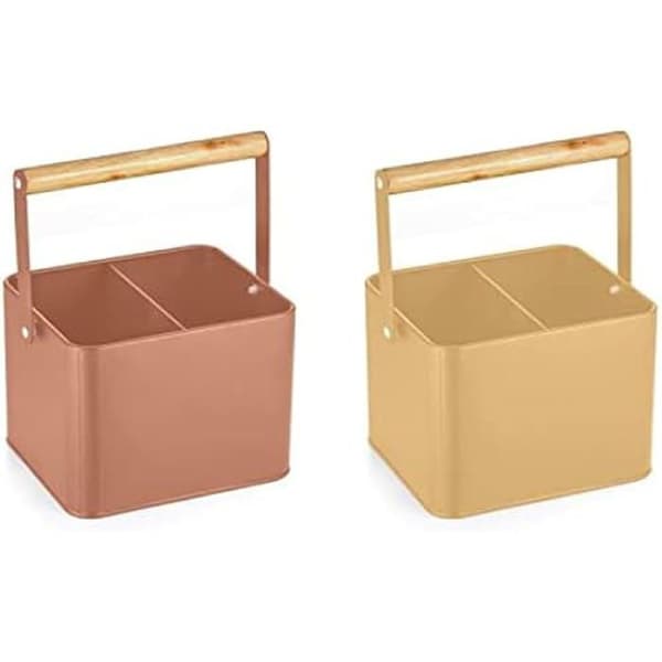 Bestick Organizer - DKD Heminredning - Standard - Gul - Metall och furu - 18x15,5x24 cm