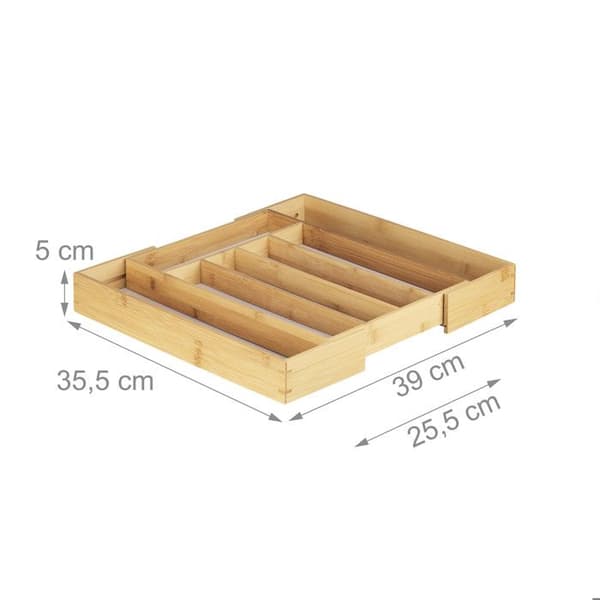 Relaxdays Besticklåda Avdelare Expanderbar låda Variabel bredd 5-7 fack Bambu, 5x40x35cm, Natur/Vit