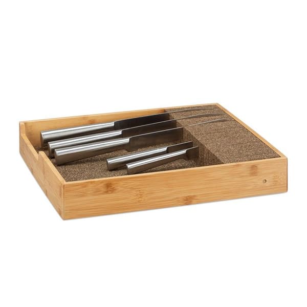 Relaxdays Rangeknivar trä besticklåda utdragbar kök bambu HxlxP: 6,5 x 38 x 33,5 cm, natur