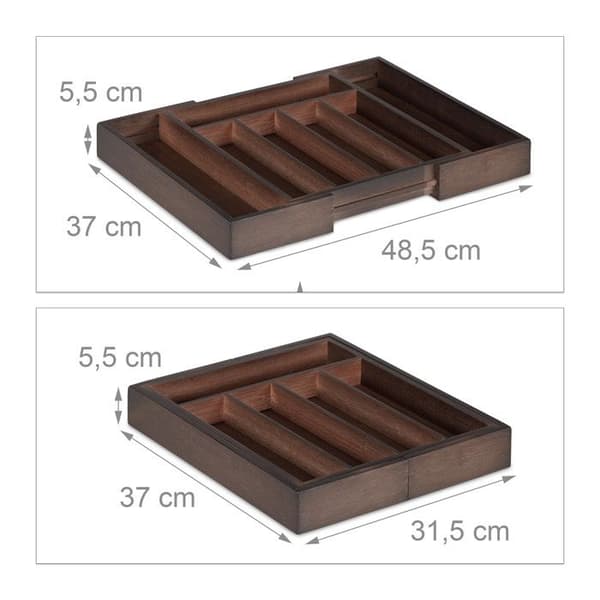 Relaxdays Drawer Bestick Box, Expanderbar, Variabel Bredd, 5-7 fack, Bambu Organizer, 5,5x48,5x37cm, Brun
