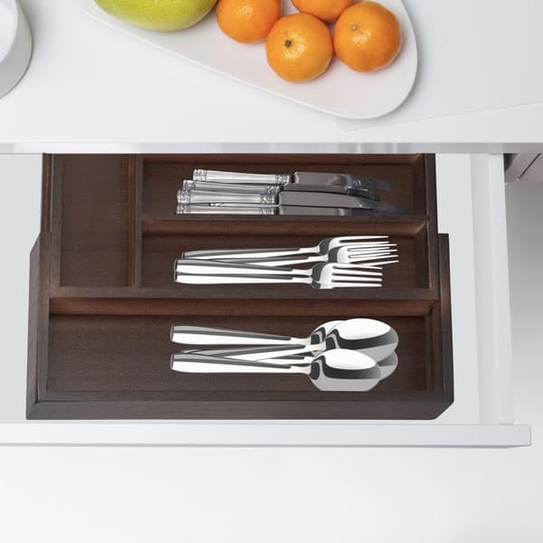 Relaxdays Drawer Bestick Box, Expanderbar, Variabel Bredd, 5-7 fack, Bambu Organizer, 5,5x48,5x37cm, Brun