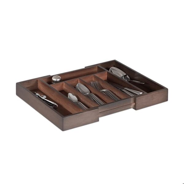 Relaxdays Drawer Bestick Box, Expanderbar, Variabel Bredd, 5-7 fack, Bambu Organizer, 5,5x48,5x37cm, Brun