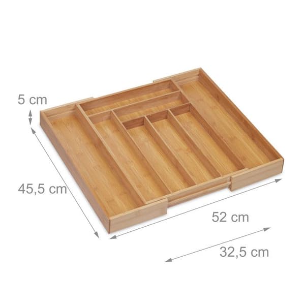Relaxdays utställningsbestick i förlängningsbart bambu, HLP: 5 x 32,5 - 52 x 45,5 cm, kökslåda organisatör, natur
