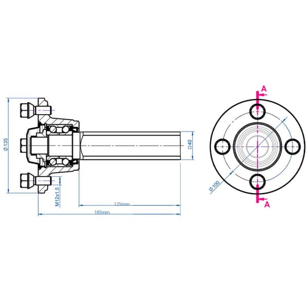 Navat ja akselit quad ATV perävaunu 4 stud 100mm PCD 40x40mm high speed - sarja 4 kpl