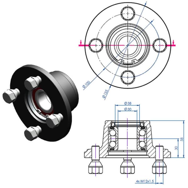 Navat ja akselit quad ATV perävaunu 4 stud 100mm PCD 40x40mm high speed - sarja 4 kpl