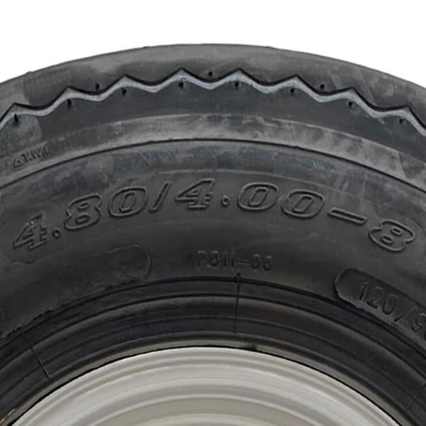 4.80/4.00-8 vejgodkendt højhastighedsfælge og -dæk 338 kg pr. stk. 400 8 6ply 100mm PCD